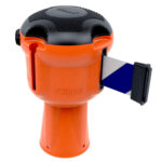 Retractable safety barrier, Orange with blue/white